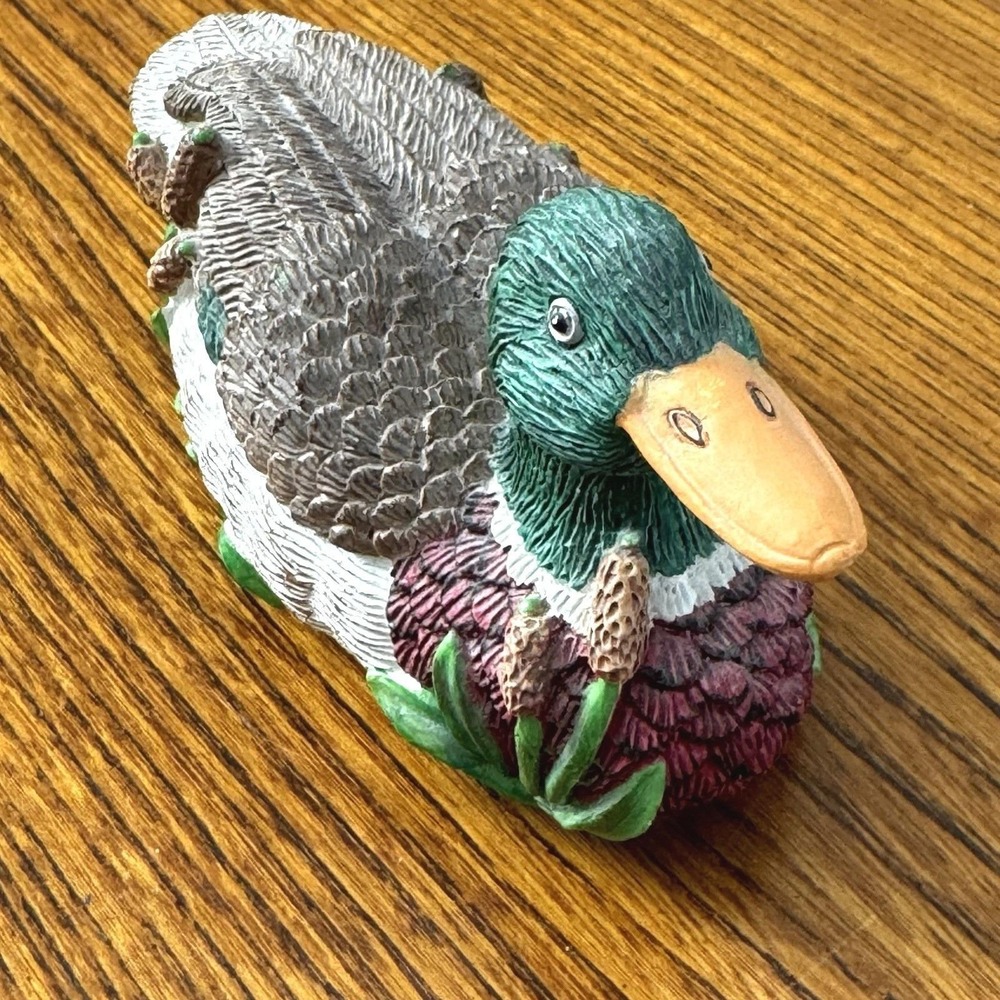Vtg Russ Berrie Reel Life Mallard Duck Figurine 5" Multi Color Resin Bird 14602